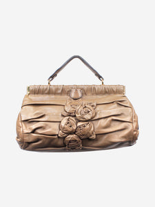 Valentino Brown gathered leather shoulder bag