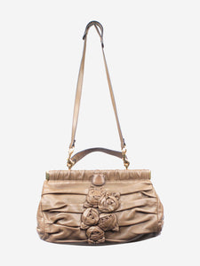 Valentino Brown gathered leather shoulder bag