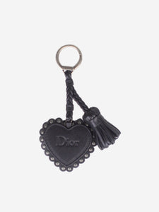 Christian Dior Black leather heart keyring