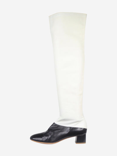 Celine pre owned white and black leather knee high boots size EU 39 Sign of the Times