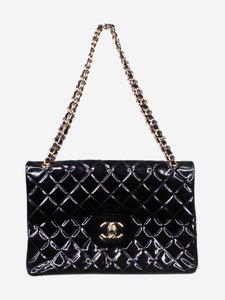 Chanel Black 2009-2010 jumbo diamond-quilted patent Classic double flap shoulder bag