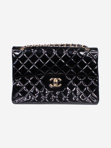 Chanel Black 2009-2010 jumbo diamond-quilted patent Classic double flap shoulder bag