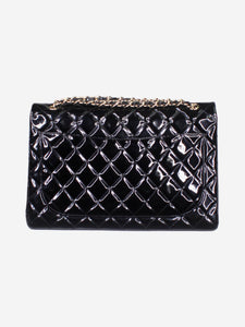 Chanel Black 2009-2010 jumbo diamond-quilted patent Classic double flap shoulder bag