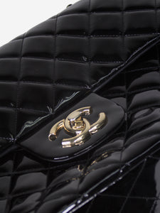 Chanel Black 2009-2010 jumbo diamond-quilted patent Classic double flap shoulder bag