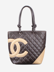 Chanel Brown vintage 2004 Cambon Ligne diamond quilted tote bag