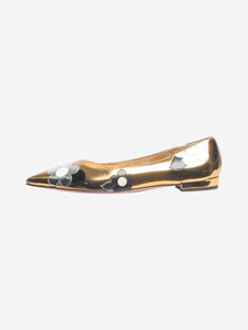 Prada Gold metallic floral-applique flats - size EU 37