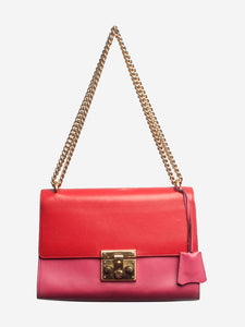 Gucci Red and hot pink leather chain shoulder bag