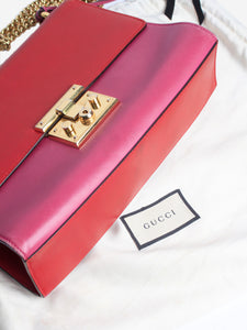 Gucci Red and hot pink leather chain shoulder bag