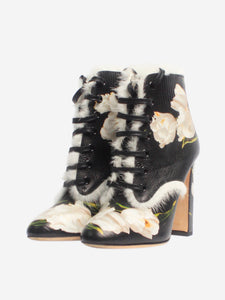 Dolce & Gabbana Black floral printed ankle boots - size EU 38