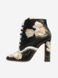 Dolce & Gabbana Black floral printed ankle boots - size EU 38