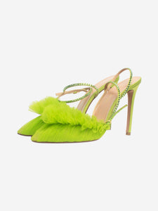 Andrea Wazen Apple green satin tulle pointed-toe mules - size EU 40