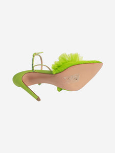 Andrea Wazen Apple green satin tulle pointed-toe mules - size EU 40