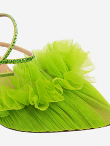 Andrea Wazen Apple green satin tulle pointed-toe mules - size EU 40