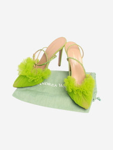 Andrea Wazen Apple green satin tulle pointed-toe mules - size EU 40