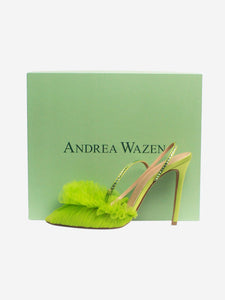 Andrea Wazen Apple green satin tulle pointed-toe mules - size EU 40