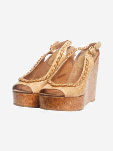 Chanel Brown peep-toe wedge slingback sandals - size EU 39
