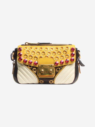 Multicolour bejewelled leather biker clutch Clutch bags Miu Miu 