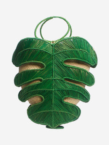 Mercedes Salazar Green leaf raffia top handle bag