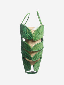 Mercedes Salazar Green leaf raffia top handle bag