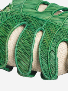 Mercedes Salazar Green leaf raffia top handle bag