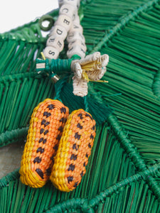 Mercedes Salazar Green leaf raffia top handle bag