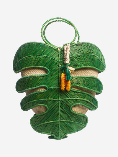 Green leaf raffia top handle bag Top Handle Bags Mercedes Salazar 