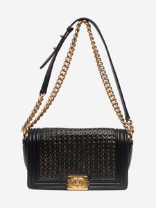 Chanel Black and gold 2014 medium lambskin Boy bag