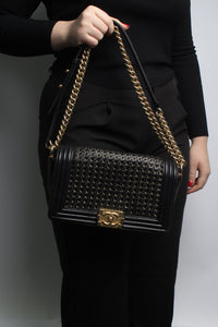 Chanel Black and gold 2014 medium lambskin Boy bag