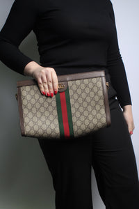 Gucci Brown GG Supreme Ophidia chain shoulder bag