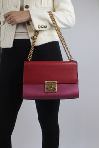 Gucci Red and hot pink leather chain shoulder bag