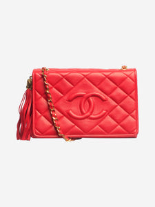 Chanel Red quilted lambskin crossbody bag