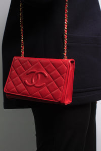 Chanel Red quilted lambskin crossbody bag