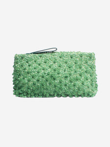 Dries Van Noten Green sequin and beaded clutch bag