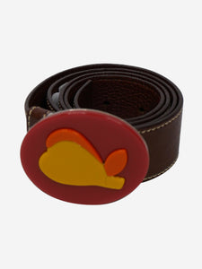 Miu Miu Brown leather belt with fruit detail at buckle