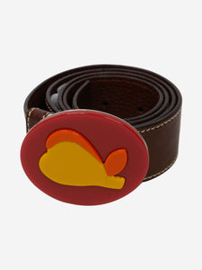 Miu Miu Brown leather belt with fruit detail at buckle