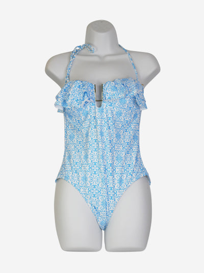 Blue floral bandeau swimsuit - size UK 12 Beachwear Melissa Odabash 