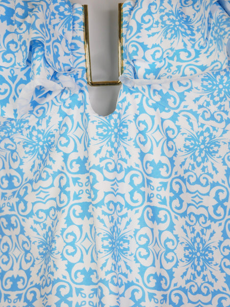 Blue floral bandeau swimsuit - size UK 12 alternate image