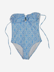 Melissa Odabash Blue floral bandeau swimsuit - size UK 12