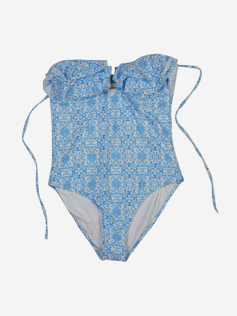 Blue floral bandeau swimsuit - size UK 12 Beachwear Melissa Odabash 
