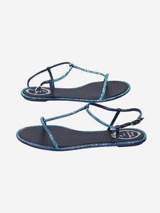 Rene Caovilla Blue embellished satin thong sandals - size EU 39