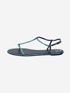 Rene Caovilla Blue embellished satin thong sandals - size EU 39