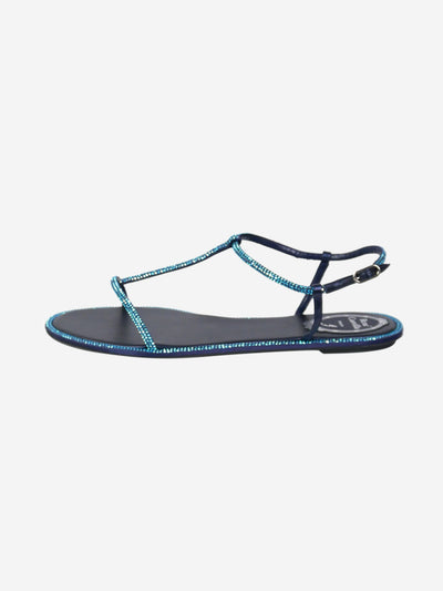 Blue embellished satin thong sandals - size EU 39 Flat Sandals Rene Caovilla 