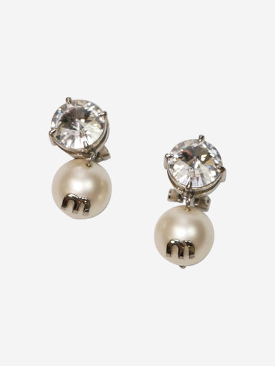 Silver pearl drop clip-on earrings Jewellery Miu Miu 