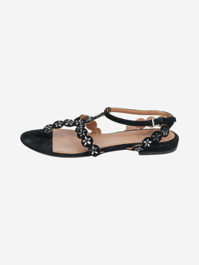 Black suede and leather bejewelled sandals - size EU 38 Flat Sandals Pedro Garcia 