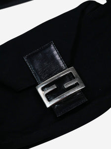 Fendi Black baguette flap bag with brand logo at front