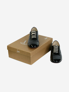 Christian Louboutin Black patent flat shoes with white laces - size EU 37.5