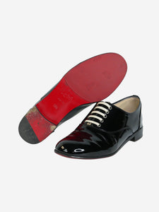 Christian Louboutin Black patent flat shoes with white laces - size EU 37.5