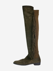 Stuart Weitzman Green suede fringed boots - size EU 42