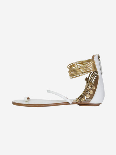White bejewelled strappy sandals - size EU 37 (UK 4) Flat Sandals Aquazzura