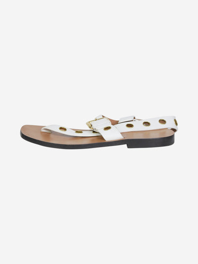 White studded buckled sandals with square toe - size EU 37 (UK 4) Flat Sandals Celine